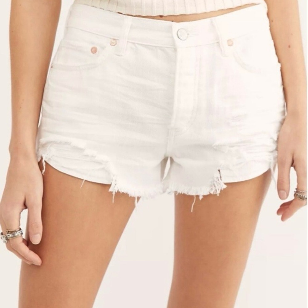 White Distressed Free People Jean Shorts